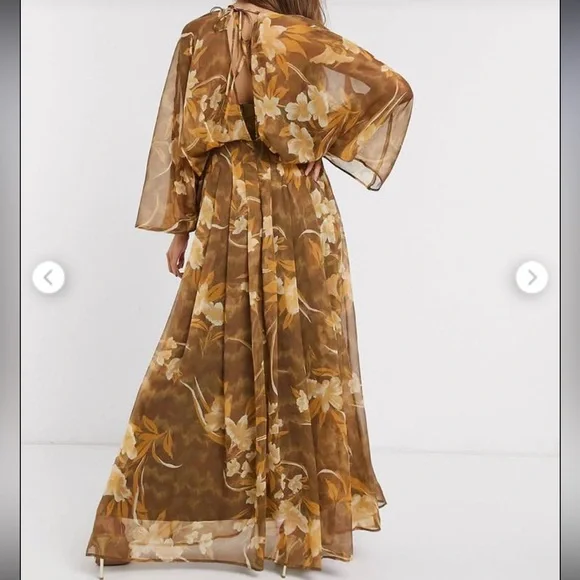 ASOS Floral Brown and Yellow Kimono Dress - Picture 2 of 5